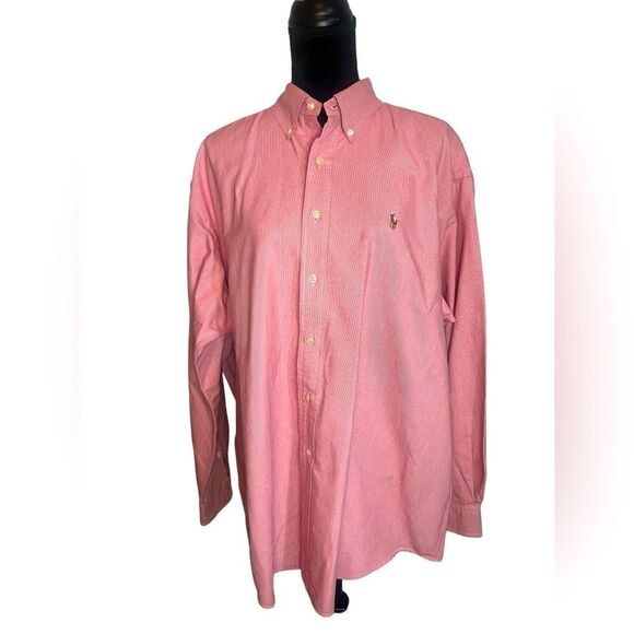 RALPH LAUREN PINK/RED BUTTON DOWN LIKE NEW CONDITION COTTON OXFORD DRESS SHIRT - Picture 1 of 10